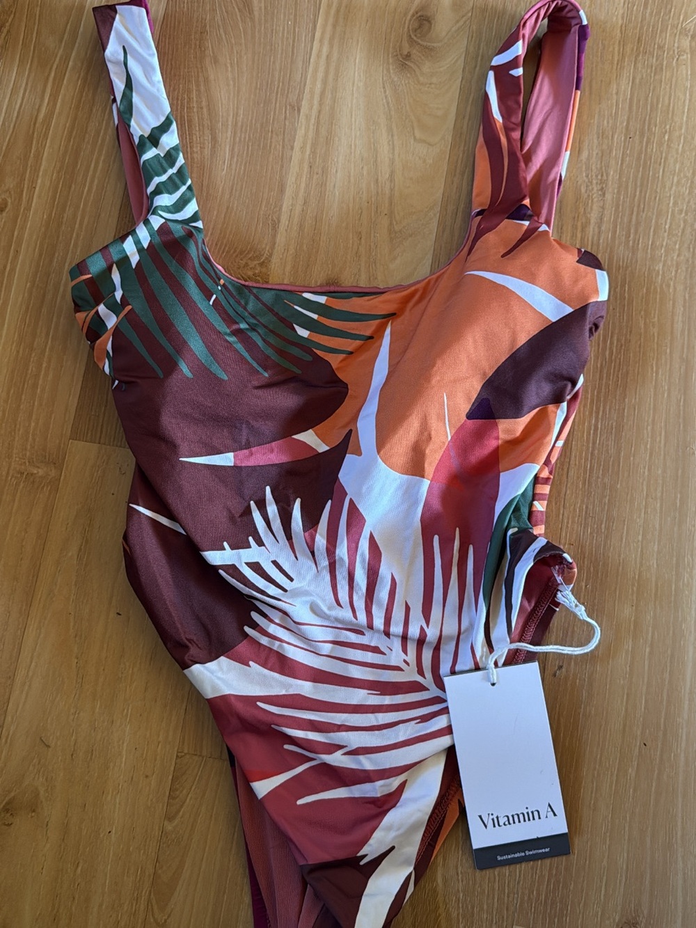 Vitamin A Tropical Leaf One-Piece Swimsuit in Rust, Green & White